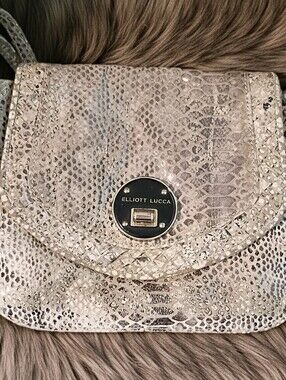 Elliott Lucca Taupe Snake-Embossed Crossbody with Gold Hardware